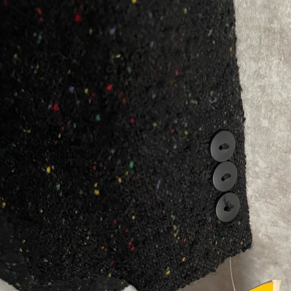 Vintage Liz Claiborne Black Speckled Pocketed Wool Tweed Blazer Petite Size 2 - Picture 3 of 7